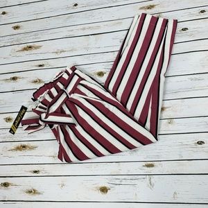 Pink White Black Stripe Pants Tie Elastic Waist 3X